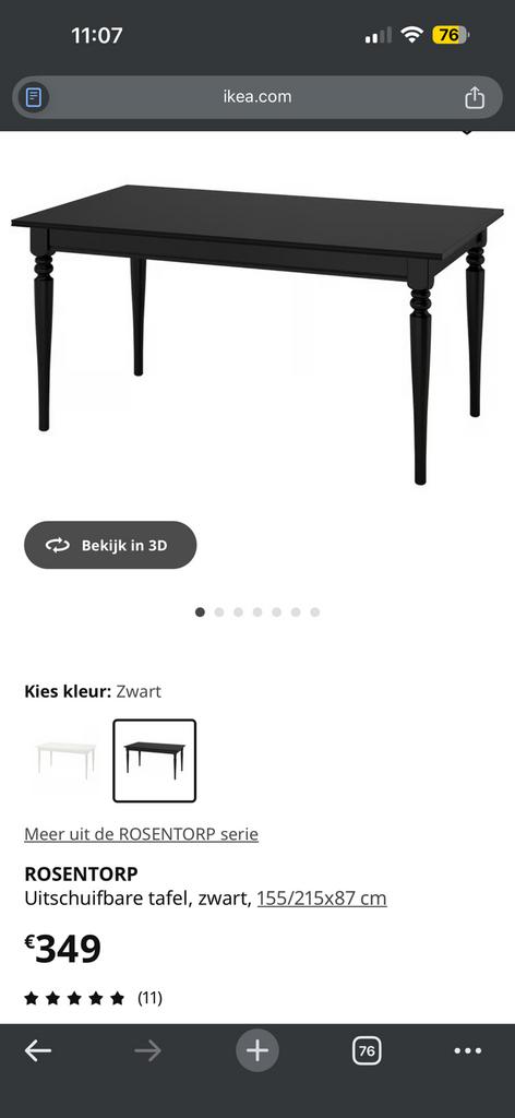 uitschuifbare tafel met 6 stoelen - zwart, Enlèvement, Comme neuf, Cinq personnes ou plus, Rectangulaire
