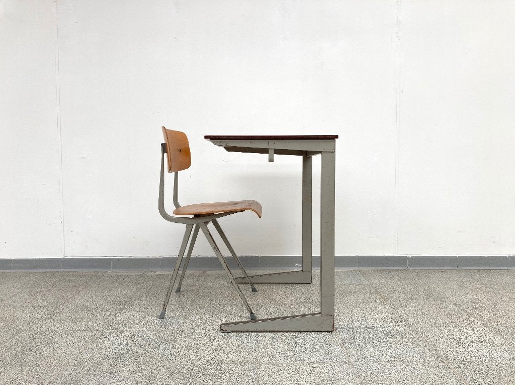 Vintage design Friso Kramer 'Result' schooltafel met stoel, Ophalen, Gebruikt, Metaal, Vintage