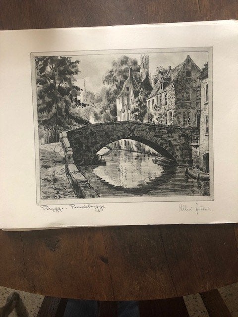 6 dessins au fusain d'Albert Goethals, Antiquités & Art, Enlèvement ou Envoi, Signé, Dessin, Paysage urbain / rural