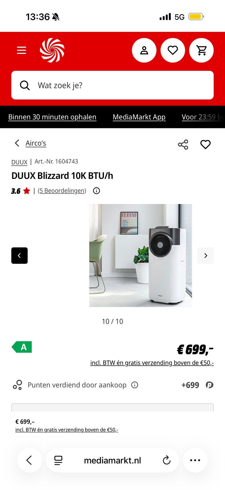 Duux airco, Elektronische apparatuur, Airco's, Ophalen, Zo goed als nieuw