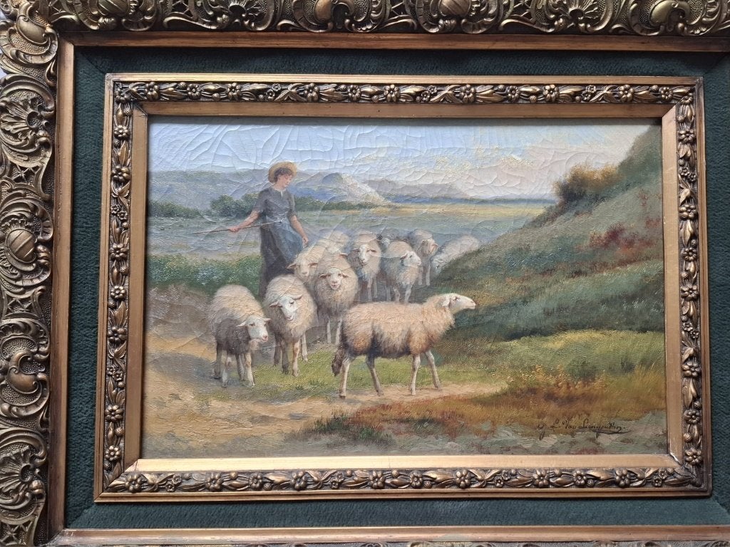 J.L.Van Leemputten ,schapen, Antiquités & Art, Art | Peinture | Classique, Cadre spécial, Enlèvement, Animaux, Vieux hollandais