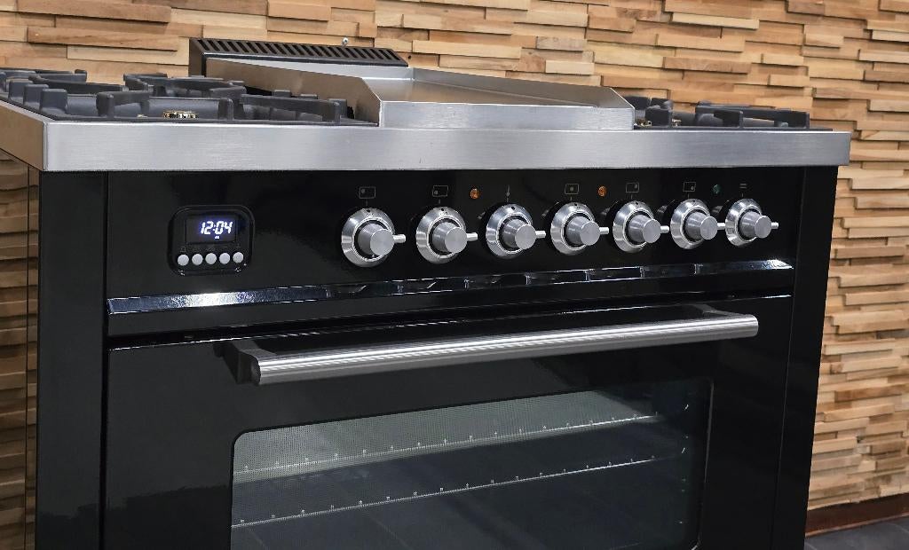 🔥Luxe Fornuis Boretti 90cm hoogglans zwart + rvs 300° oven, Ophalen, 60 cm of meer, Zo goed als nieuw, Energieklasse A of zuiniger