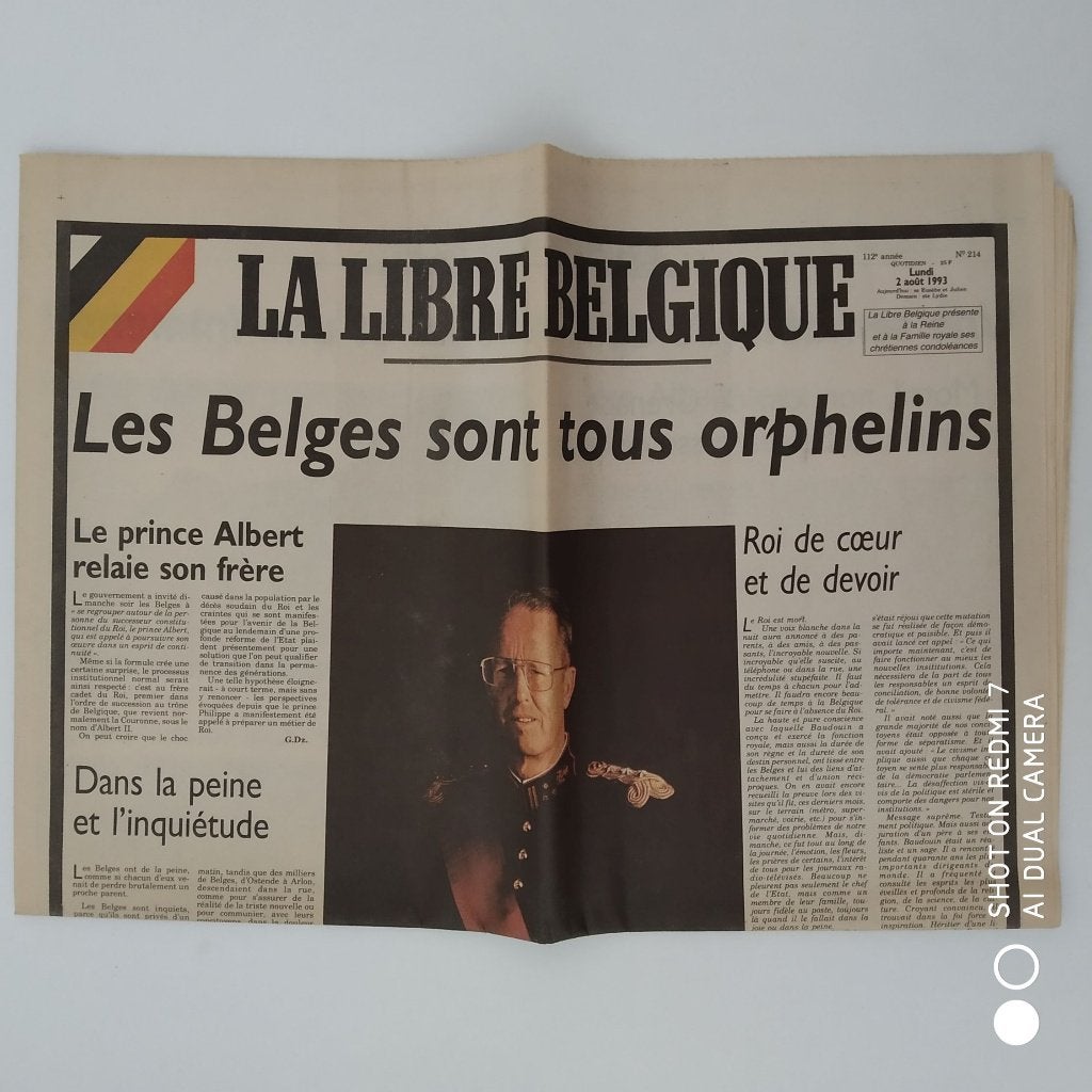 Roi BAUDOUIN mort - La Libre Belgique 2 aout 1993, Collections, Enlèvement ou Envoi, 1980 à nos jours, Journal