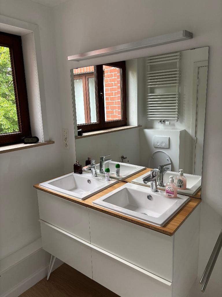 Double meuble de salle de bain 120cm & robinets Grohe, Maison & Meubles, 25 à 50 cm, Moins de 100 cm, Meuble lavabo, Comme neuf