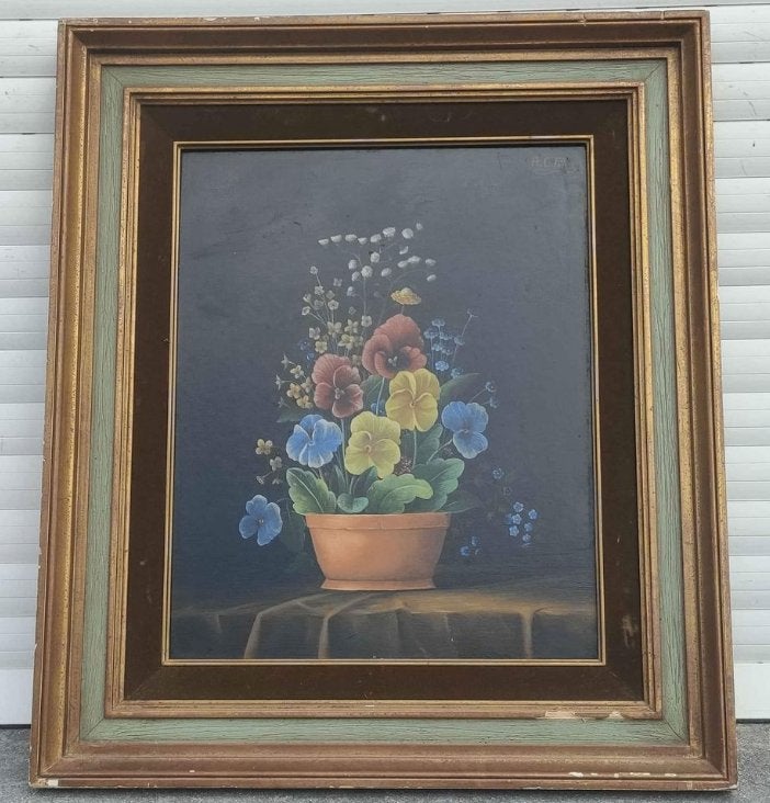 Huile sur panneau fleur signe Carl prevot, Enlèvement ou Envoi, Panneau
