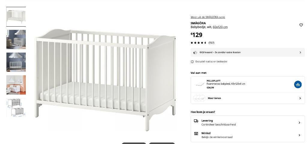 bedje IKEA SMÅGÖRA 60*120, met matras aerosleep ecolution, Ophalen, Zo goed als nieuw, Ledikant