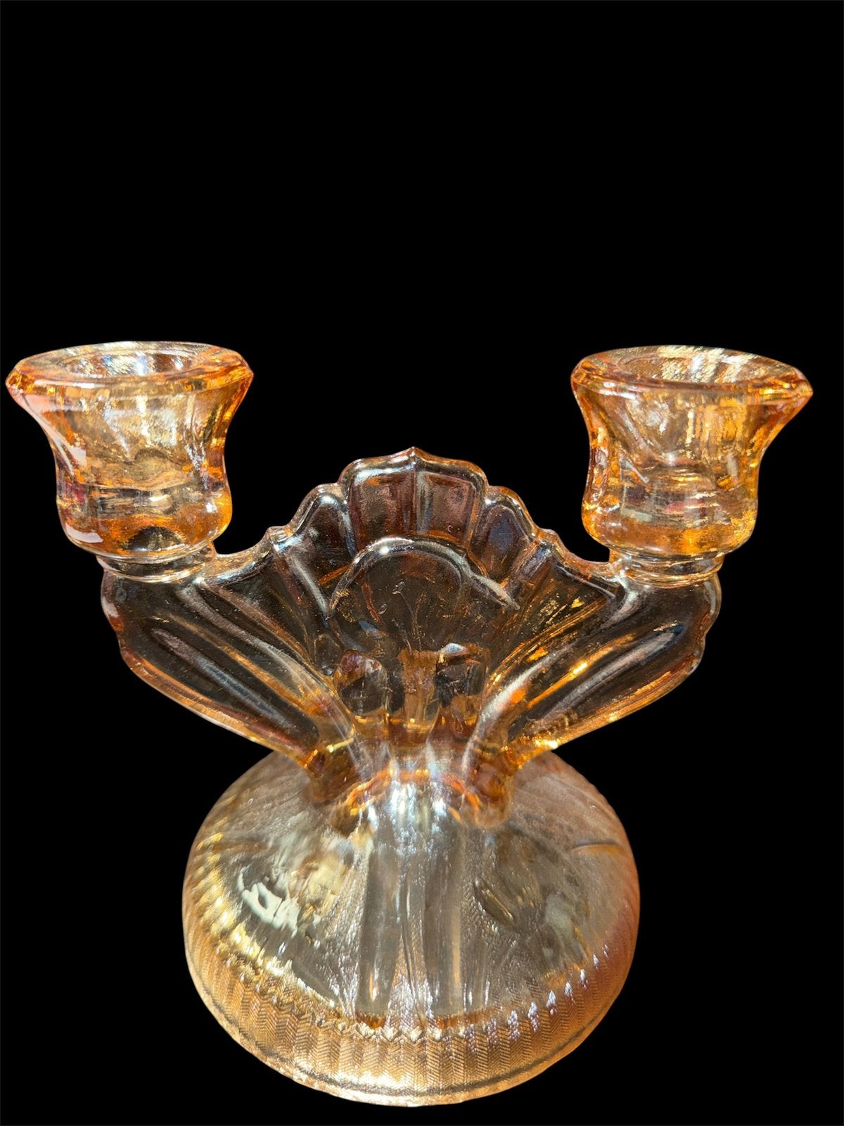 Ancien Bougeoir Double Art Déco en verre ambré / 2 branches, Antiquités & Art, Enlèvement, Verre