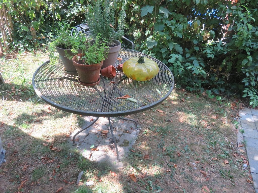 Leuke metalen tuinset met 6 stoelen incl kussens, Tuin en Terras, Ophalen, Overige materialen, Gebruikt, 6 zitplaatsen