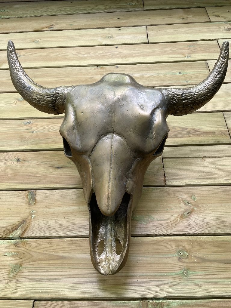 Mur en métal bronze crâne de buffle, salon, cowboy 60cm, Enlèvement, Neuf, Métal, Animal
