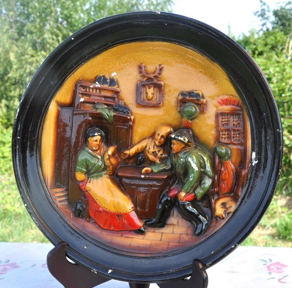 plat mural en plâtre taverne peinture a restaurer, Vintage, Enlèvement ou Envoi, Utilisé, Objet de décoration