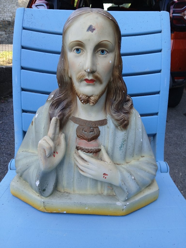 Statue christ au sacré cœur signée Guelfi, Enlèvement ou Envoi