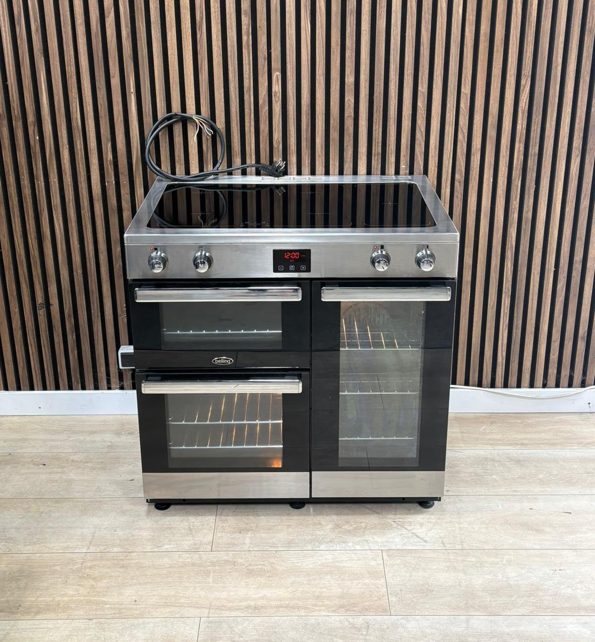 Luxe Rvs zwart Belling Inductie Fornuis (Gratis bezorgen), Ophalen of Verzenden, Zo goed als nieuw, Inductie