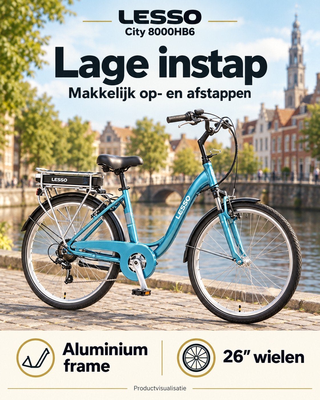 Elektrische fiets lage instap | LESSO City 8000HB6, Minder dan 47 cm, Verzenden, Nieuw, 50 km per accu of meer