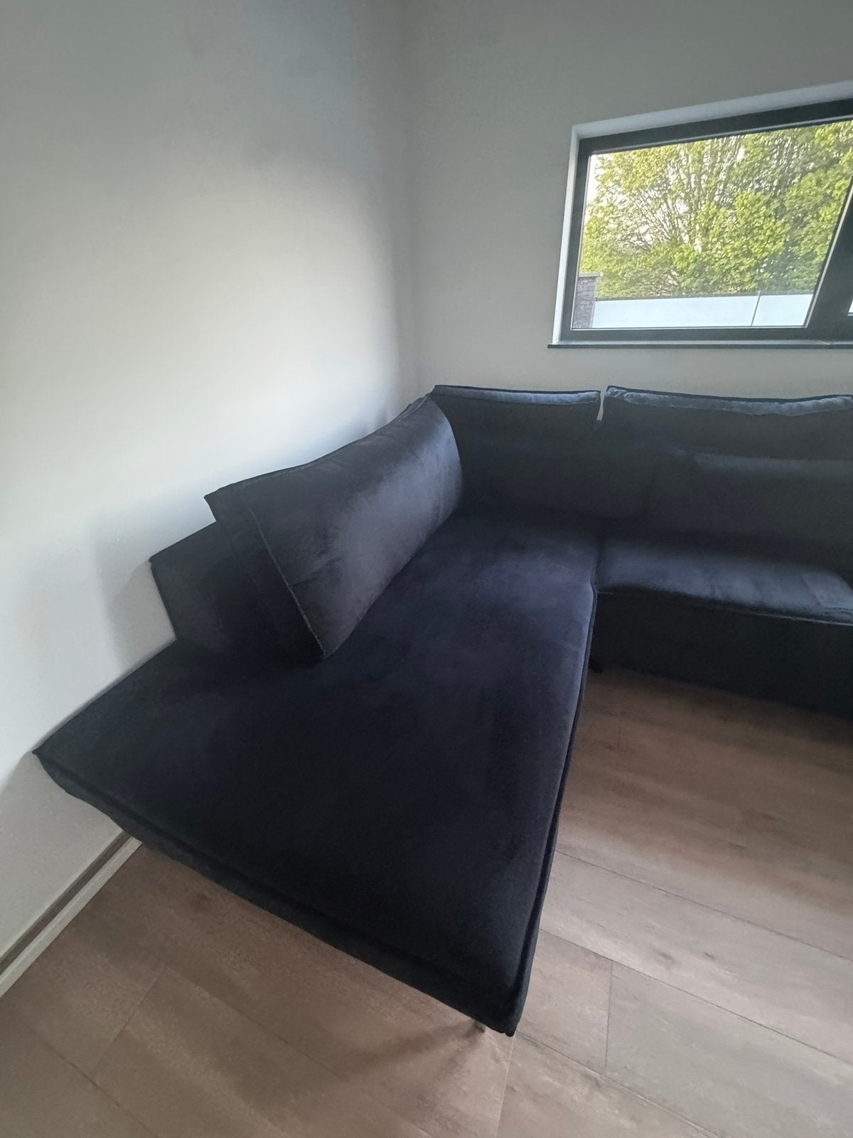 Zwarte stoffen hoek zetel, Ophalen, Zo goed als nieuw, Stof