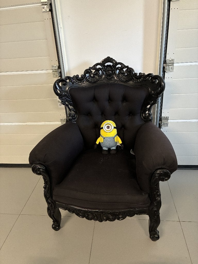 Barok fauteuil in zwarte stof — king/queen vibes!, Ophalen, Gebruikt, Barok, Minder dan 75 cm