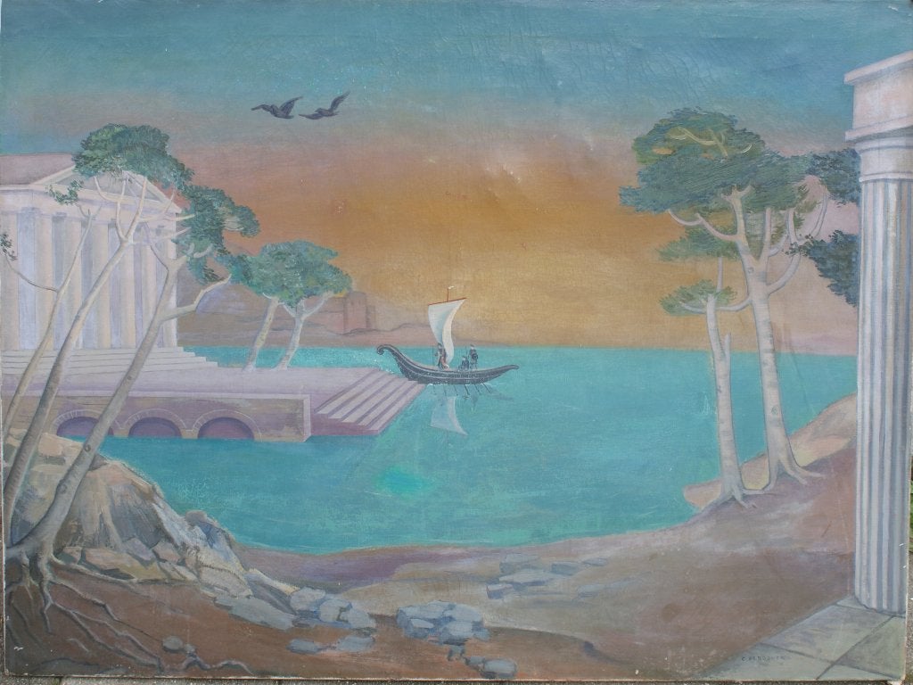 Carlo De Roover (1900-1986): Mythologische scene (O/D,122x89, Antiek en Kunst, Ophalen, Gesigneerd