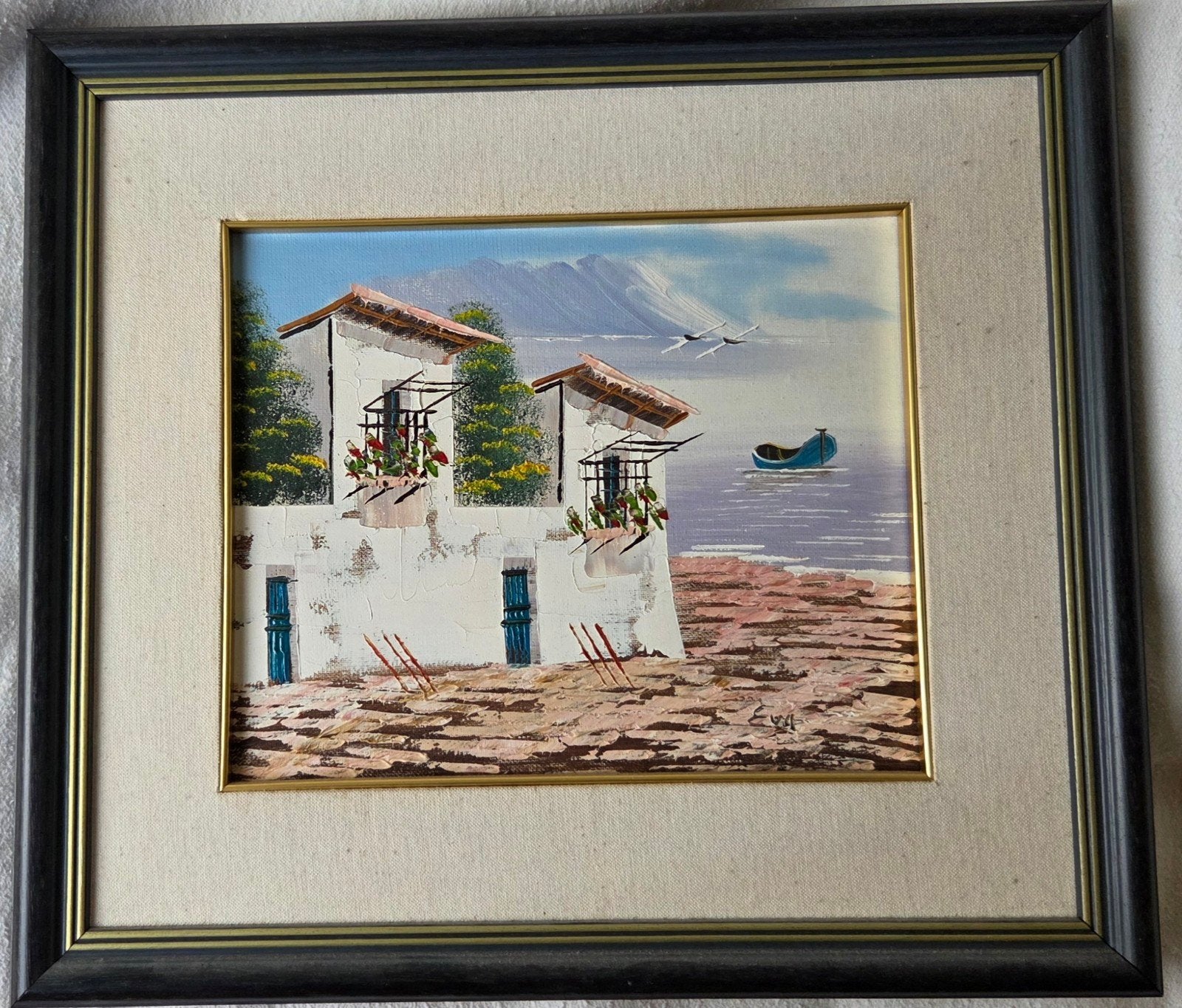 peinture à l'huile village Méditerranéen 40x46, Enlèvement, Peinture à l'huile