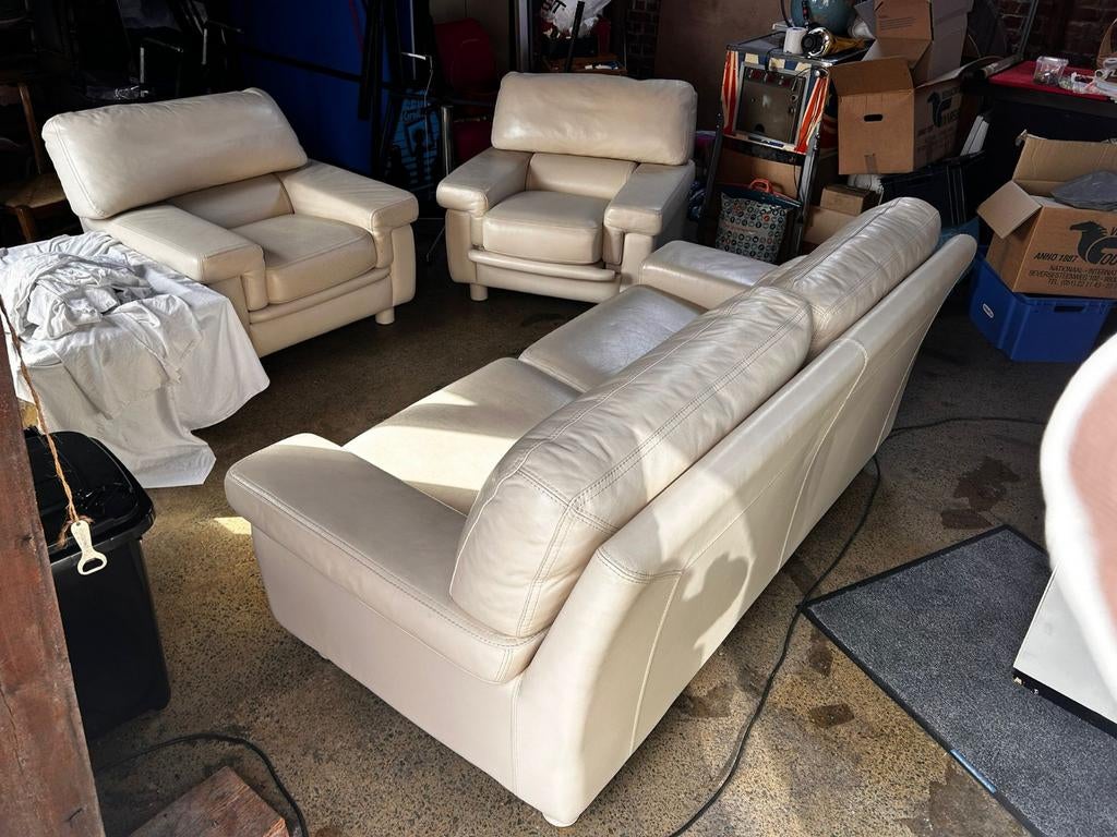 Beige lederen zetels te koop, Huis en Inrichting, Fauteuils, Ophalen