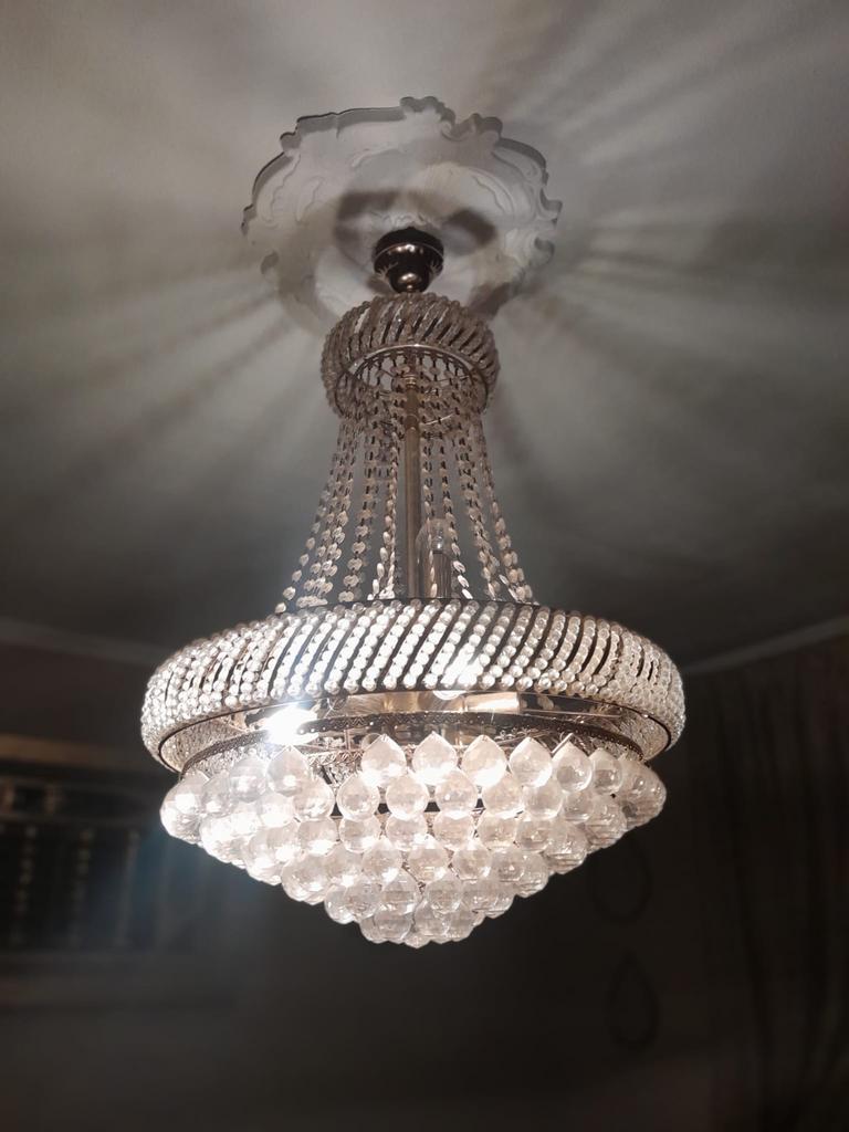 Stijlvolle gouden kroonluchter kristal perfect voor salon, Huis en Inrichting, Ophalen, Gebruikt