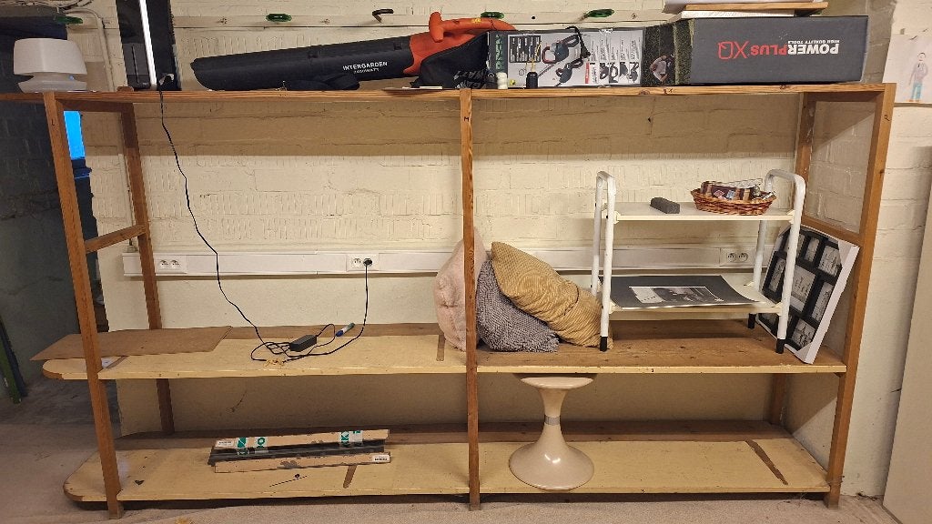 groot stevig houten rek, opbergrek voor garage, berging, ..., Ophalen, Gebruikt