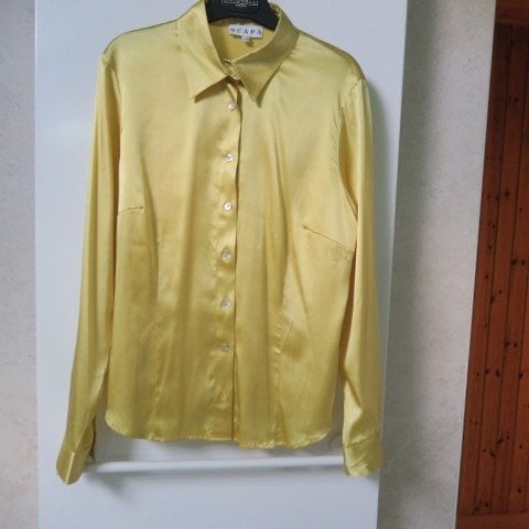 Blouse geel zijde Scapa mt 42, Scapa, Geel, Maat 42/44 (L), Ophalen of Verzenden