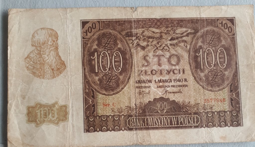 POLEN /POLAND:100 MAREK 1 maart 1940 P 97 xf!, Ophalen of Verzenden, Polen, Los biljet