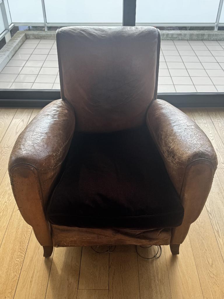 Fauteuil club vintage en cuir cognac – années 60, Maison & Meubles, Fauteuils, Moins de 75 cm, Enlèvement, Utilisé, 50 à 75 cm