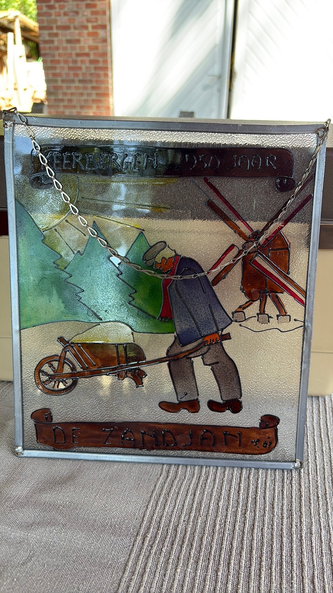 Uniek glas-in-lood raam Keerbergen 950 Jaar – "De Zandjan", Antiek en Kunst, Ophalen