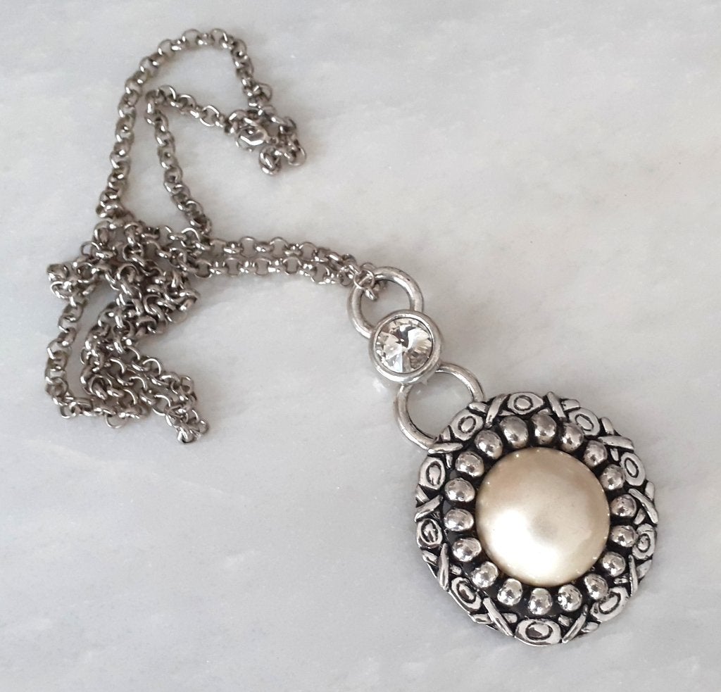 statement ketting vintage  parel en kristal, Overige materialen, Met hanger, Nieuw, Ophalen of Verzenden