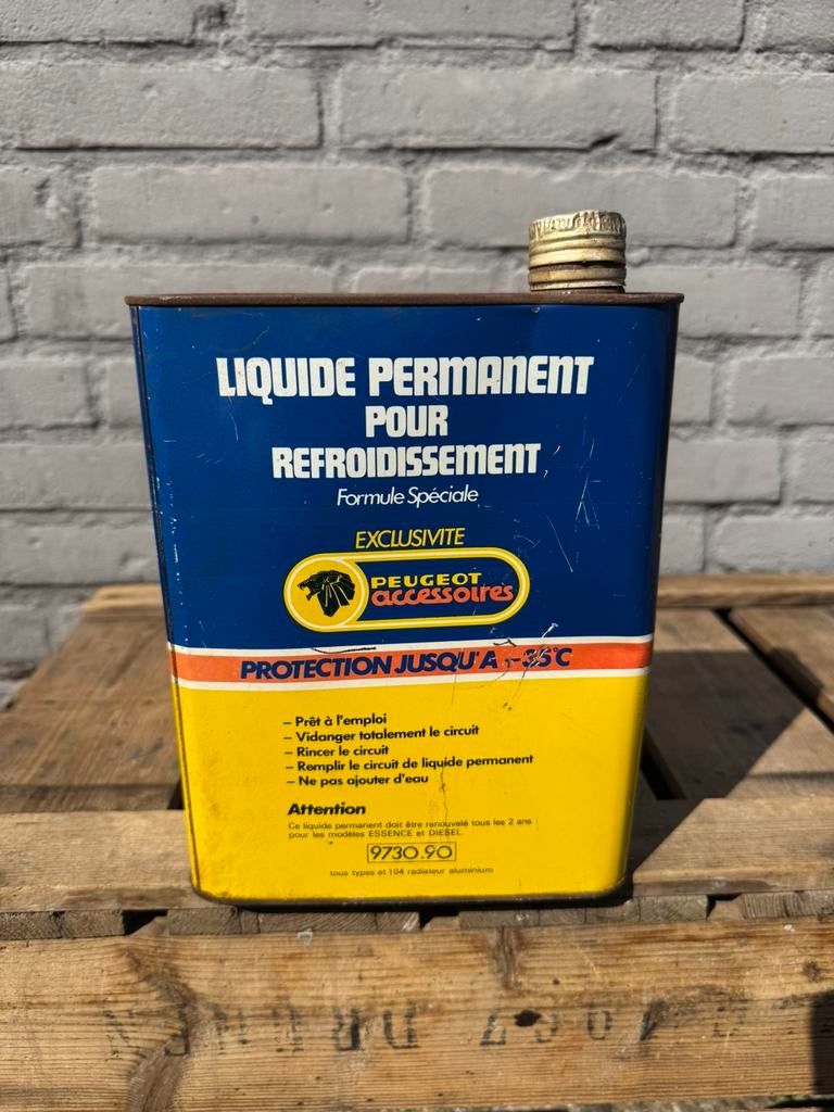 Peugeot oud olieblik 2 Liter, Ophalen of Verzenden