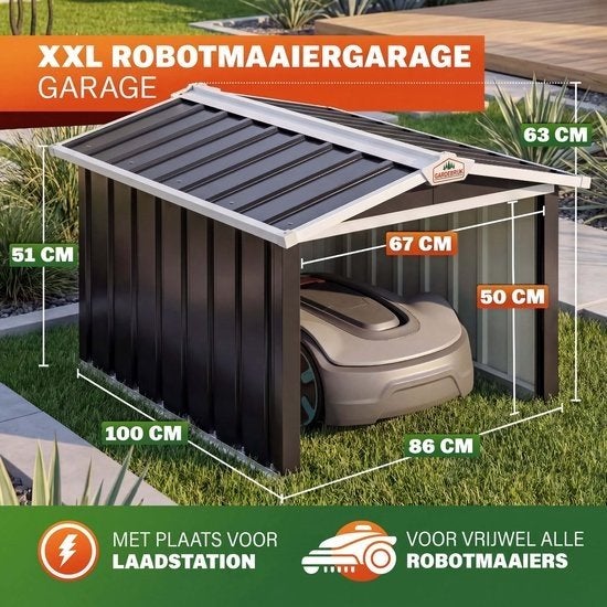 Robotmaaier Garage - Zadeldak Metaal 86x100x63cm A, Tuin en Terras, Ophalen, Metaal