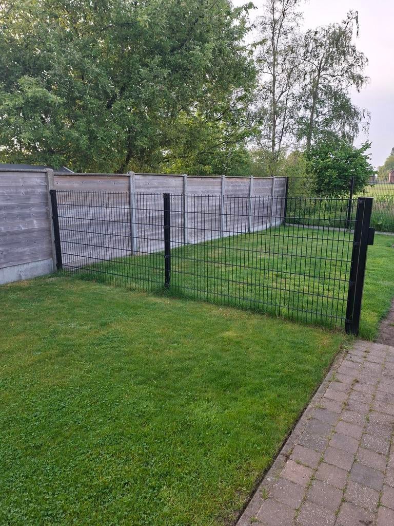 Dubbelstaafhekwerk zwart met poortje 9m65, Tuin en Terras, Ophalen