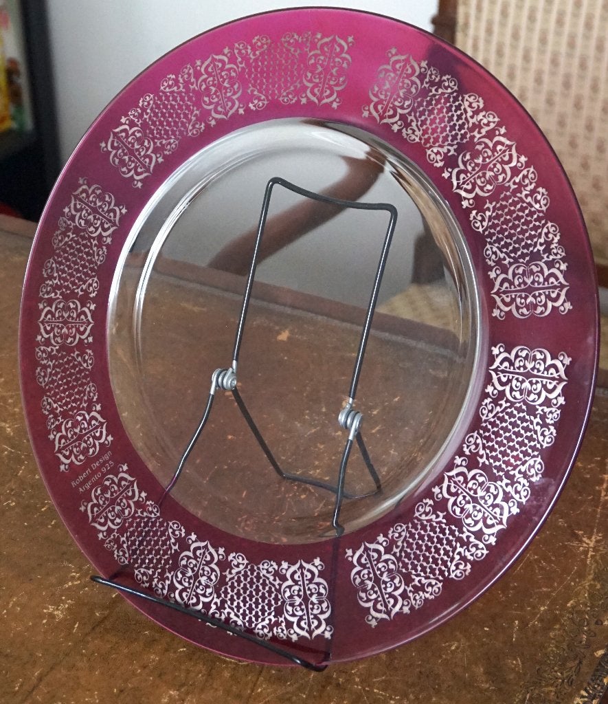 Superbe Assiette en Cristal, Motifs en Argent Massif, Enlèvement ou Envoi