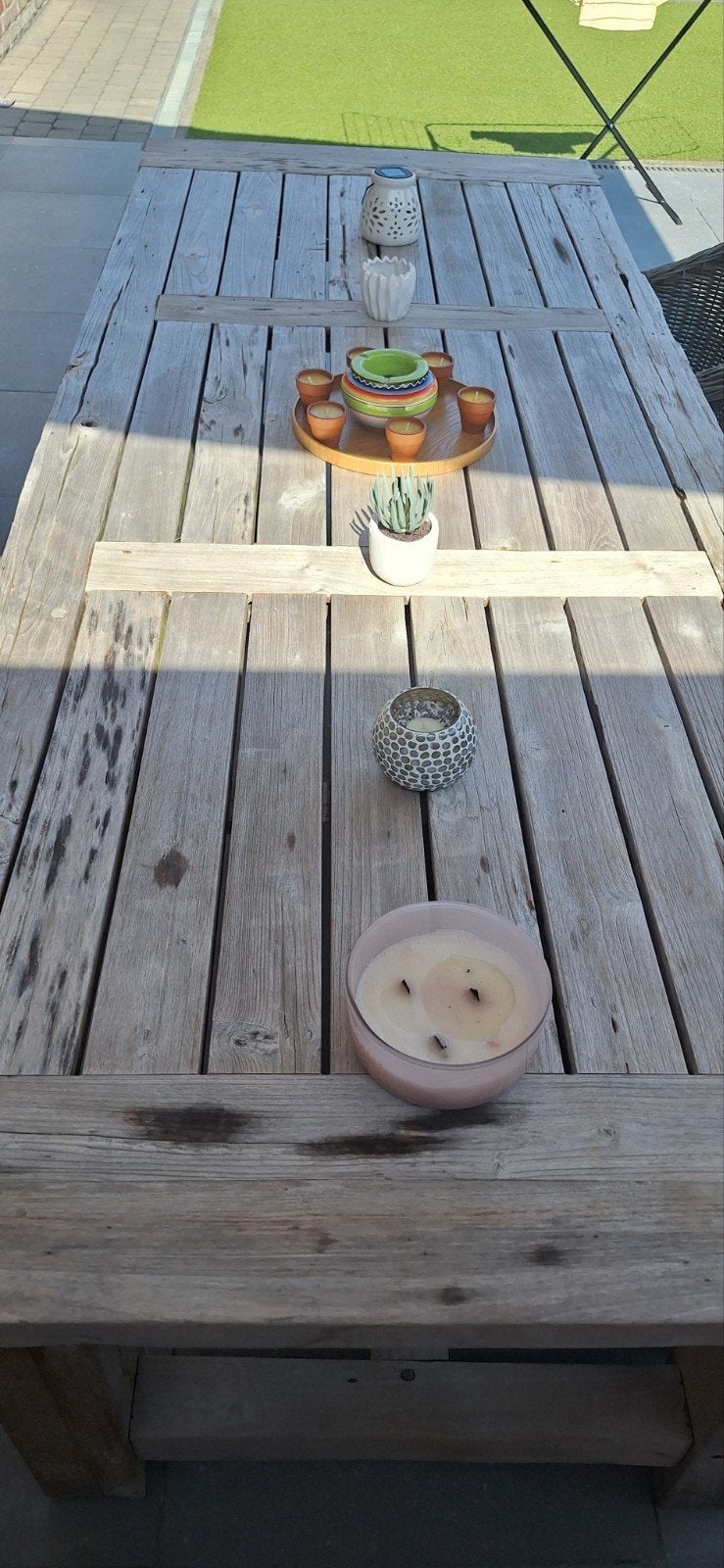 Prachtige teak tafel die wat aandacht verdiend 2,6m op 1m, Tuin en Terras, Tuintafels, Ophalen, Gebruikt, Rechthoekig, Teakhout