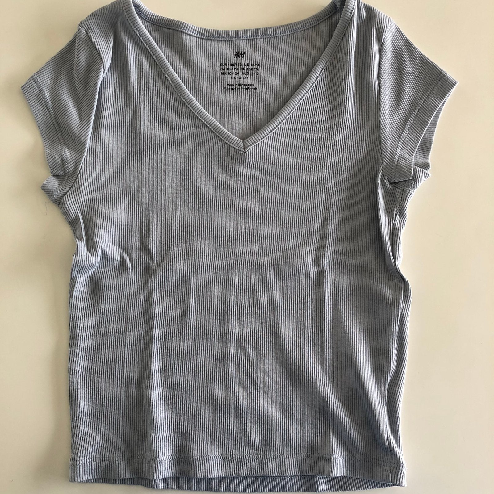 Perfecte staat blauw/grijs H&M t-shirt: maat 146/152, Verzenden, Gebruikt, Meisje, Shirt of Longsleeve