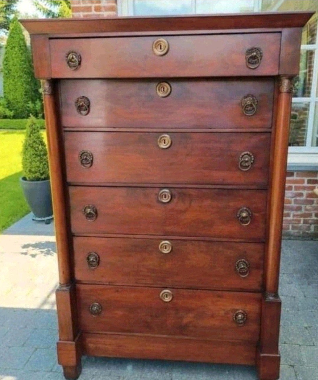 Antieke mahonie empire 7 laden kast., Ophalen