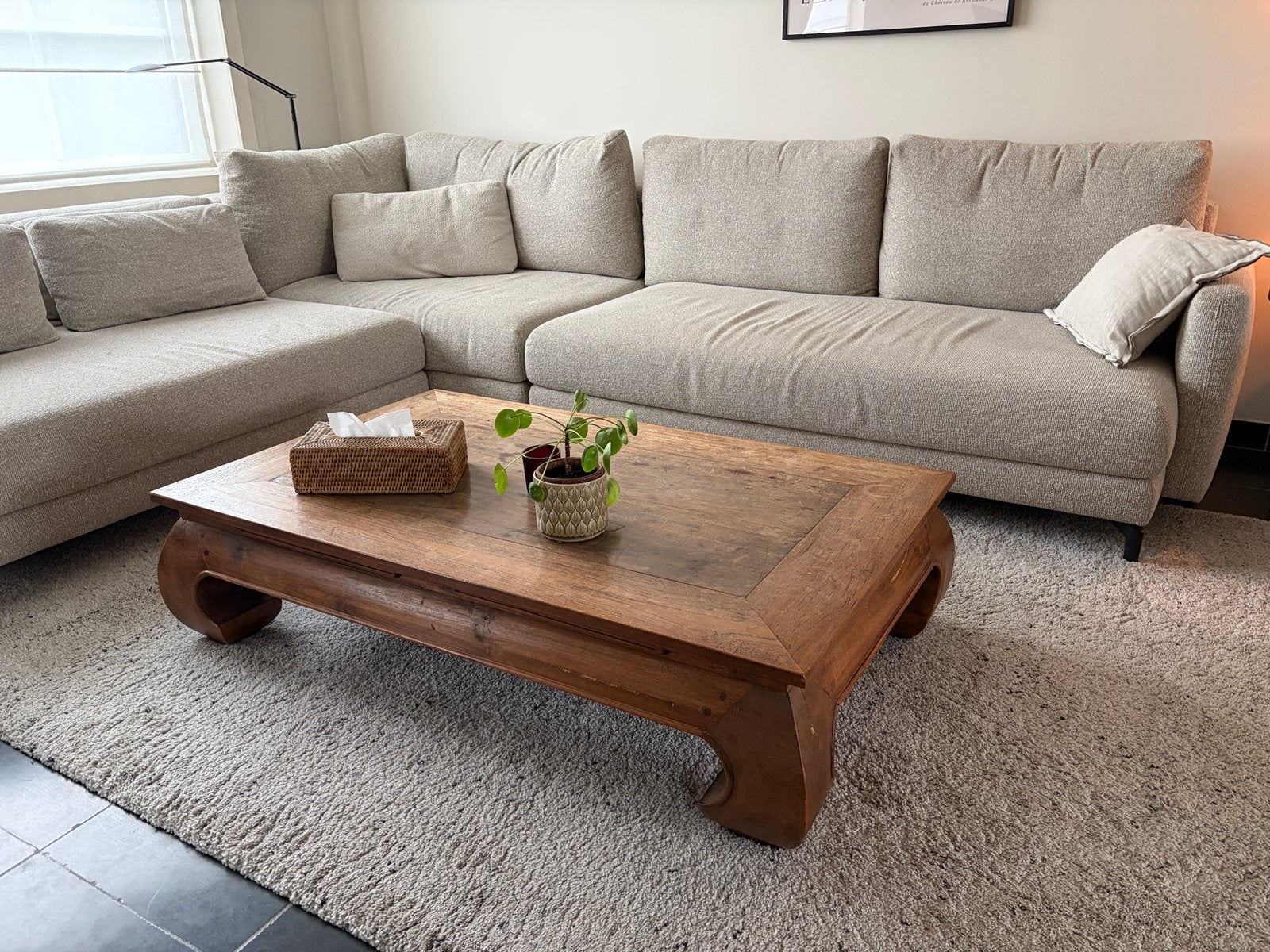 Opium salontafel in oude teak, Ophalen, Gebruikt, 100 tot 150 cm, Teakhout