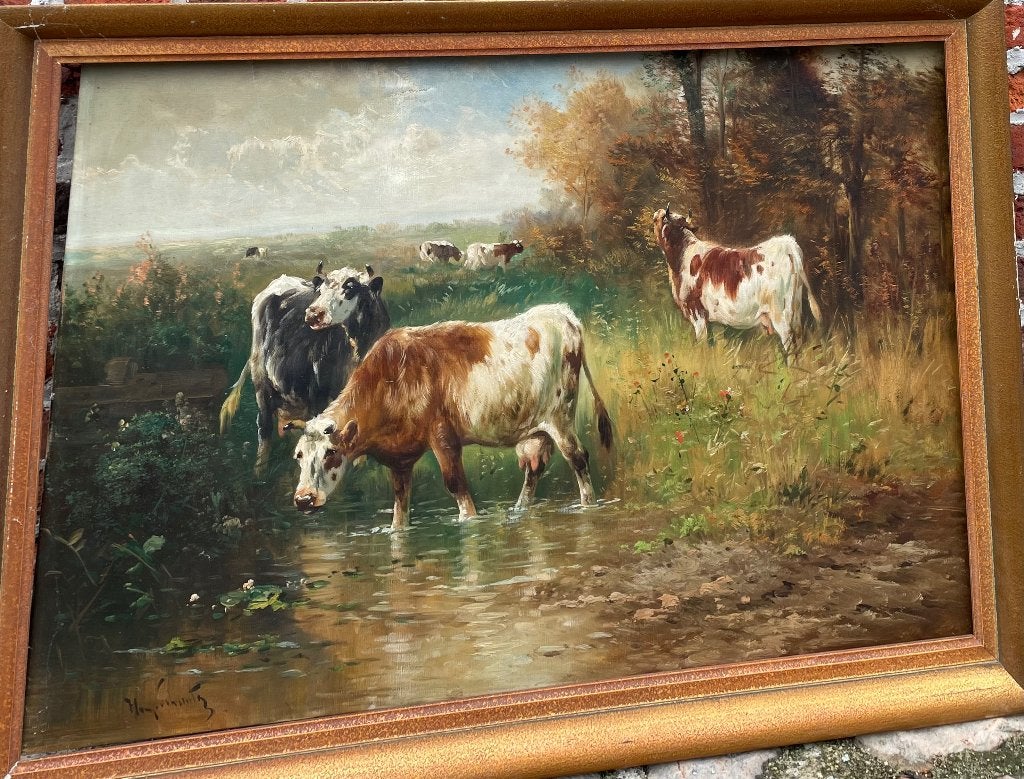 Tableau Henri Schouten, Antiquités & Art, Enlèvement ou Envoi, Animaux, Signé, Peinture à l'huile