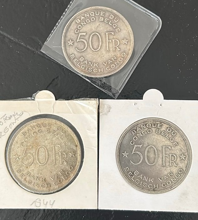 Lot 3 x 50 Francs Ag. 1944 Leo III Congo Belge, Enlèvement ou Envoi