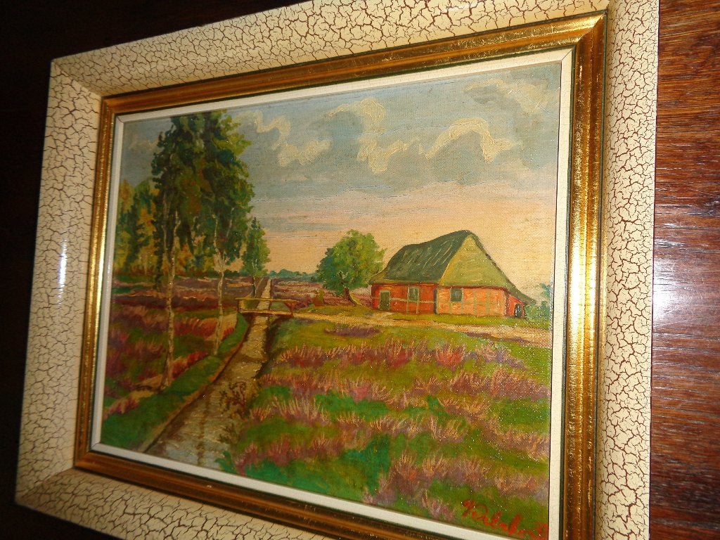 *R.Verbeke (1929) -Belle peinture -Inscrite à PIRON, BAS.., Antiquités & Art, Enlèvement ou Envoi, Cadre spécial, Toile