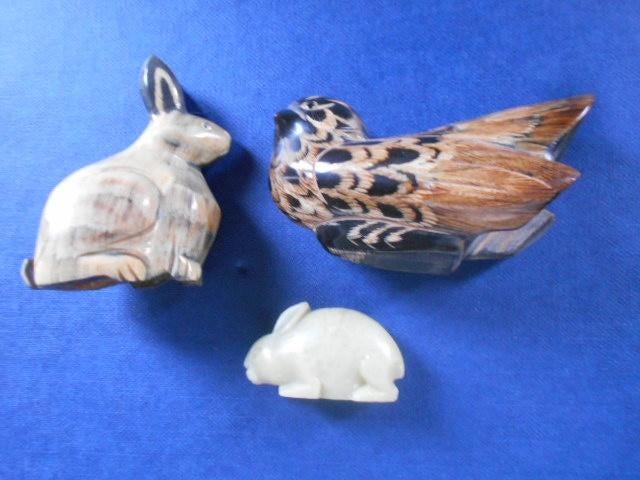 vogel en 2 konijnen, handwerk, beeldjes en netsuke, Ophalen of Verzenden