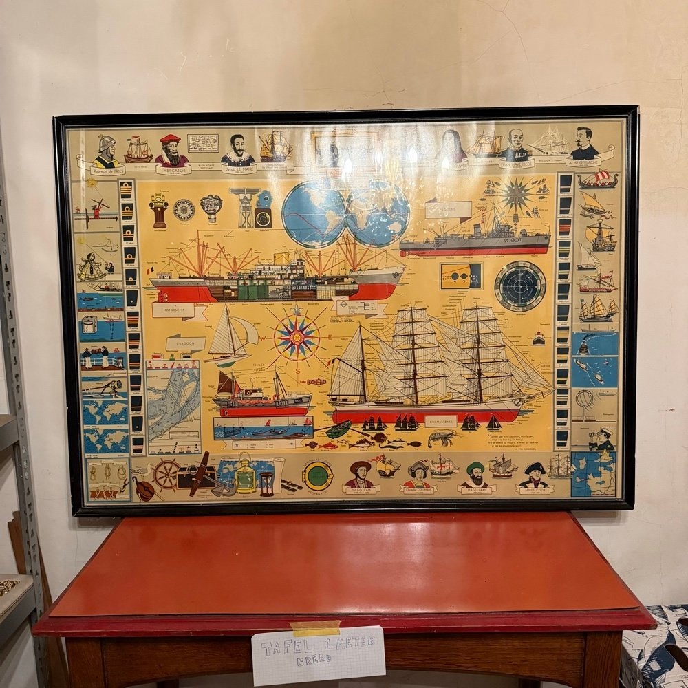 Grote Vintage Maritieme Wandkaart / Poster (105x80cm), Verzamelen, Ophalen