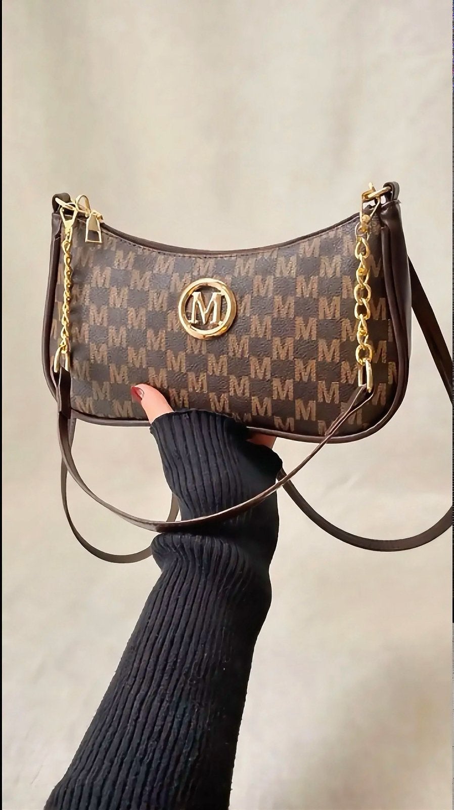 Sac à bandoulière monogramme marron & doré, Envoi, Neuf, Brun, Sac à bandoulière