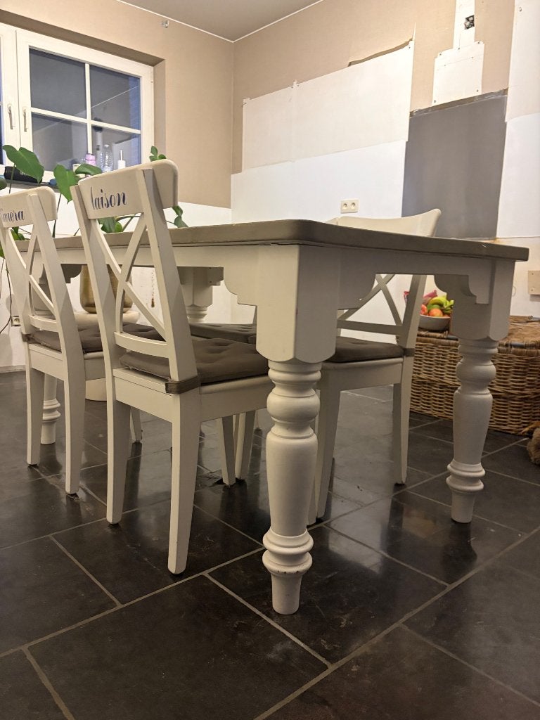 Table à manger de style champêtre avec 4 chaises, Quatre personnes, 150 à 200 cm, Landelijk, Enlèvement