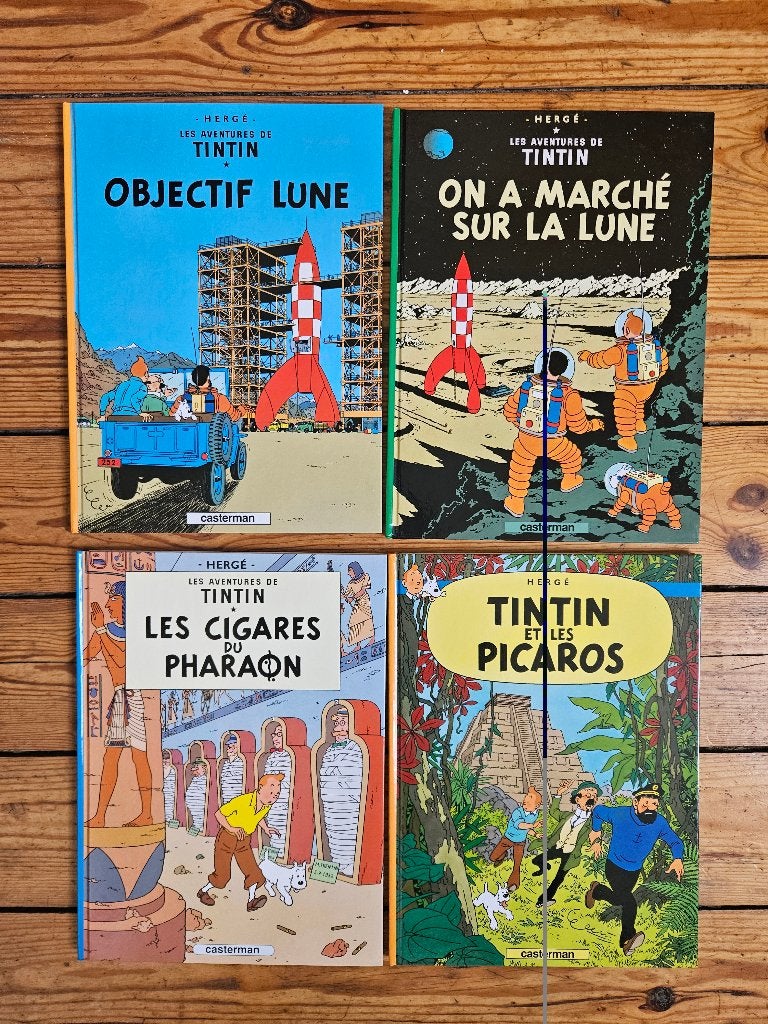 Verkoop 4 albums van Kuifje, zo goed als nieuw, Meerdere stripboeken, Ophalen, Zo goed als nieuw, Hergé.