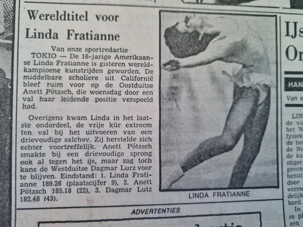 Linda Fratianne wereldkampioen kunstrijden (1977), Ophalen of Verzenden, Knipsel(s)