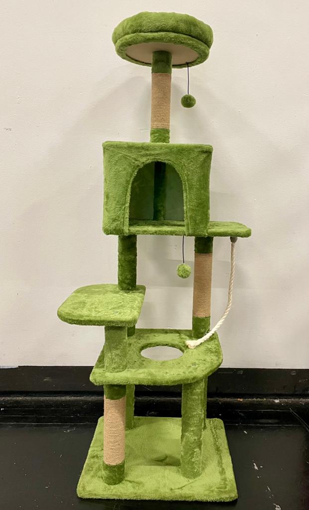 Groene Krabpaal 165cm – Met Kattenhuis & Hangmand, Dieren en Toebehoren, Ophalen of Verzenden, Zo goed als nieuw, Krabpaal