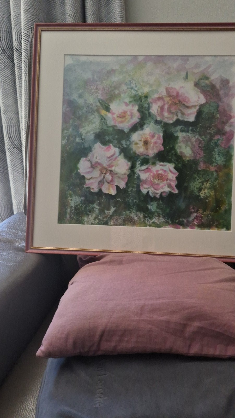 rozenweelde met goudaccenten, Antiquités & Art, Art | Peinture | Moderne, Enlèvement, Verre, Passe-partout