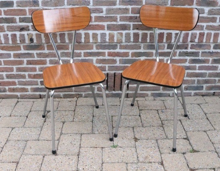 Vintage Formica stoelen, Ophalen, Gebruikt, Twee, Bruin
