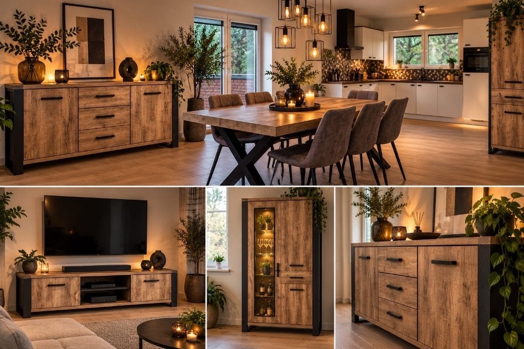 Eetkamer meubelset + tv meubel, Ophalen, Zo goed als nieuw, 4 tot 6 stoelen